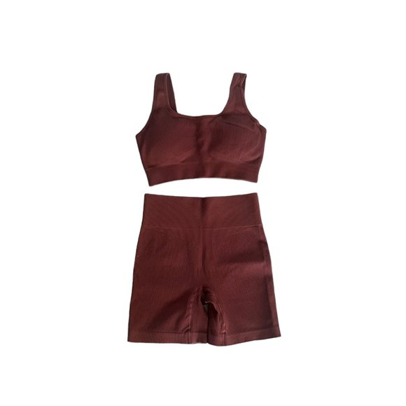 Amazon Brown Workout Set Bra Tank and Short Size Large - Picture 1 of 4
